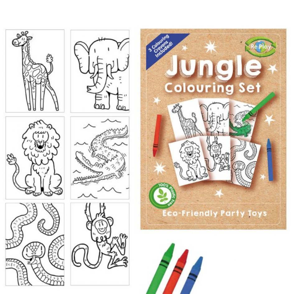 Jungle colouring sheets and crayons