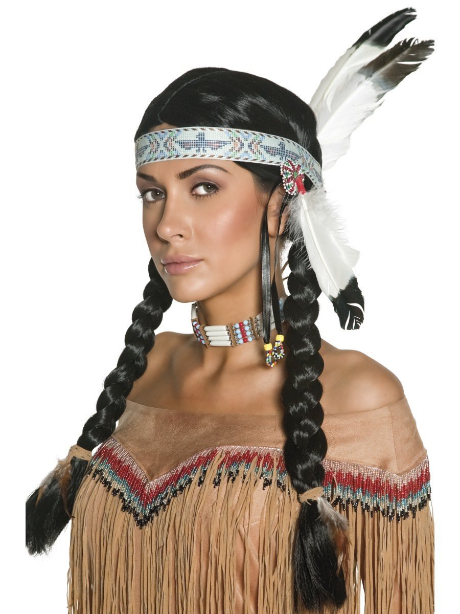 Indian Plait Wig with Feather Deluxe