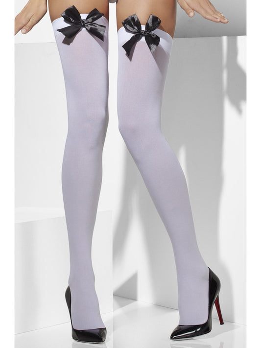 White Hold Up Stockings with Bows