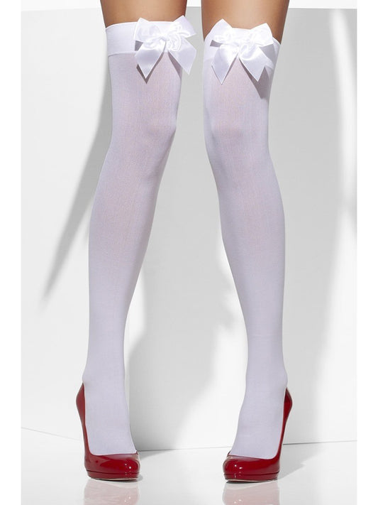 White Hold Up Stockings with Bows