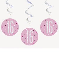 16 Glitz Pink Hanging Swirl Decorations 6pkt
