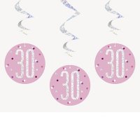 30 Glitz Pink Hanging Swirl Decorations 6pkt