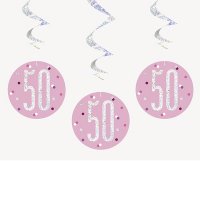 50 Glitz Pink Hanging Swirl Decorations 6pkt