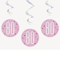 80 Glitz Pink Hanging Swirl Decorations 6pkt