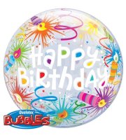 Happy Birthday Lit Candles Bubble Foil Balloon