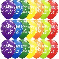 Coloured Birthday Notes 11'' Latex Balloons 25pkt (also available in singles)