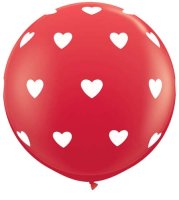 3ft Red and White Heart Latex Balloon