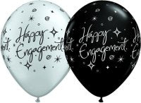 Happy Engagement Black and Silver 11" Latex Balloons 25 Pack (also available in singles)
