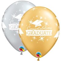 Graduate Gold and Silver 11" Latex Balloons 25 Pack (also available in singles)