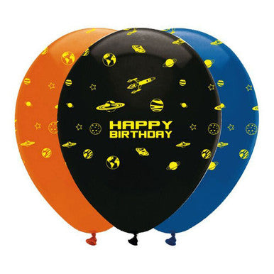Happy Birthday Space Blast 12'' Latex Balloons - 6 Pack
