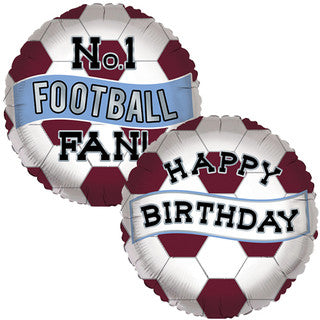Birthday Football Fan Claret and Blue 18" Foil Balloon