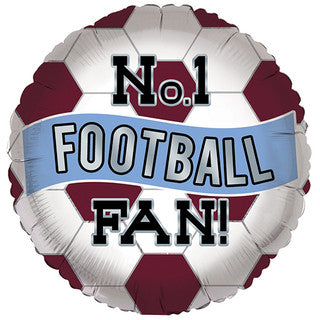 No.1 Football Fan Claret and Blue 18" Foil Balloon