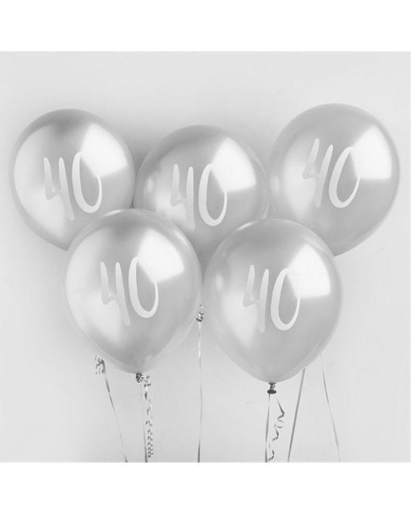 Age 40 Latex Balloon Silver - 6 Pack