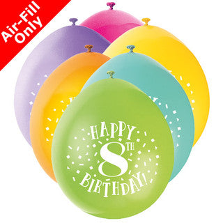 Age 8 Airfilled Only Latex Balloons - 10 Pack