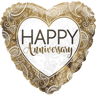 Happy Anniversary Gold Heart 18" Foil Balloon