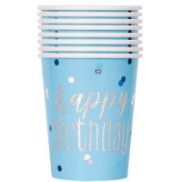 Happy Birthday Glitz Blue Cups 8pkt