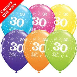 Age 30 Latex Balloon Multi Coloured - 25 Pack (Available in Singles)