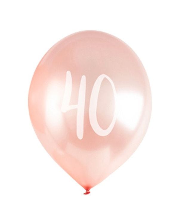 Age 40 Latex Balloon Rose Pink - 6 Pack
