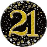 Happy 21st Birthday Sparkling Fizz Black and Gold Badge Small