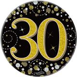 Happy 30th Birthday Sparkling Fizz Black and Gold Badge Small