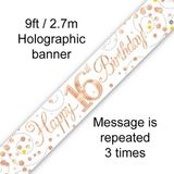Happy 16th Birthday Rose Gold Sparkling Fizz Banner