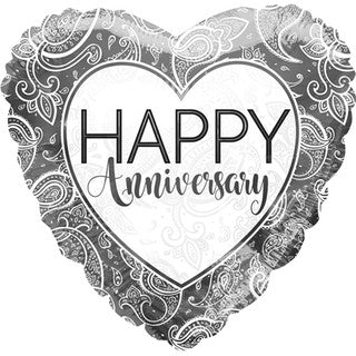Happy Anniversary Silver Heart 18" Foil Balloon