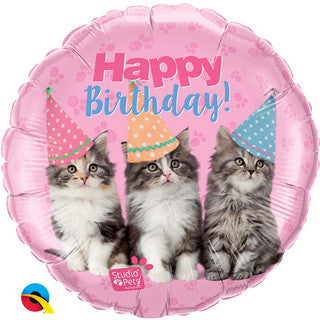 Birthday Hat Cats 18" Foil Balloon
