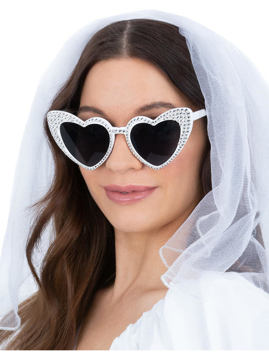 White Diamante Heart Glasses