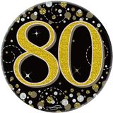 Happy 80th Birthday Sparkling Fizz Black and Gold Badge Small