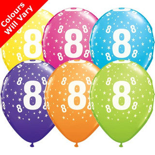 Age 8 Latex Balloon Multi Coloured - 25 Pack (Available in Singles)