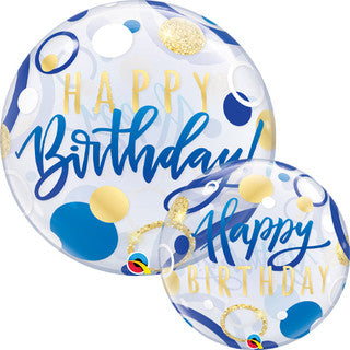 Happy Birthday Blue Dots Bubble Foil Balloon