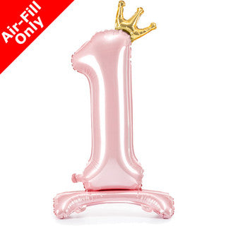 Airfilled Stand-up 25'' Foil Number Balloon Pink Crown - 1