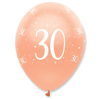 Age 30 Latex Balloon Rose Gold - 6 Pack