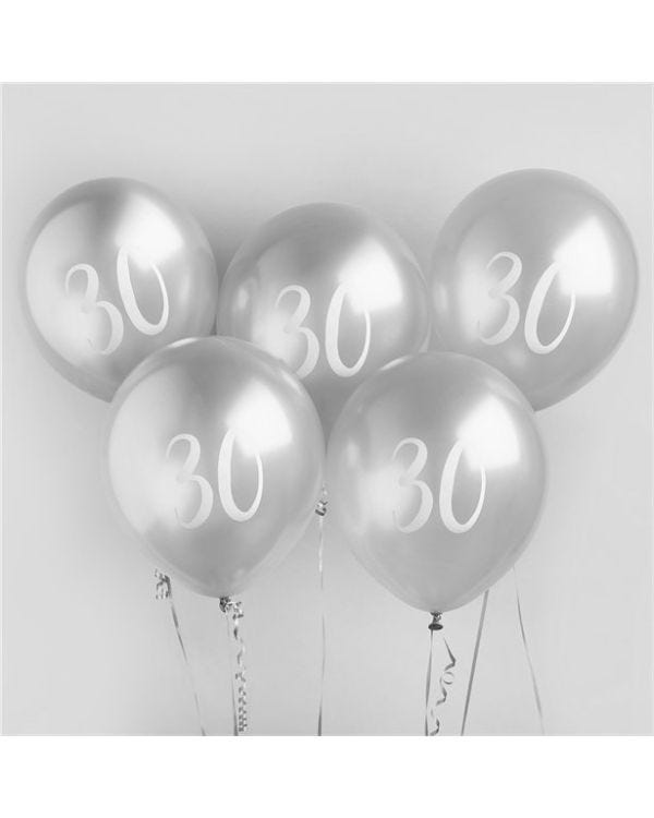Age 30 Latex Balloon Silver - 6 Pack
