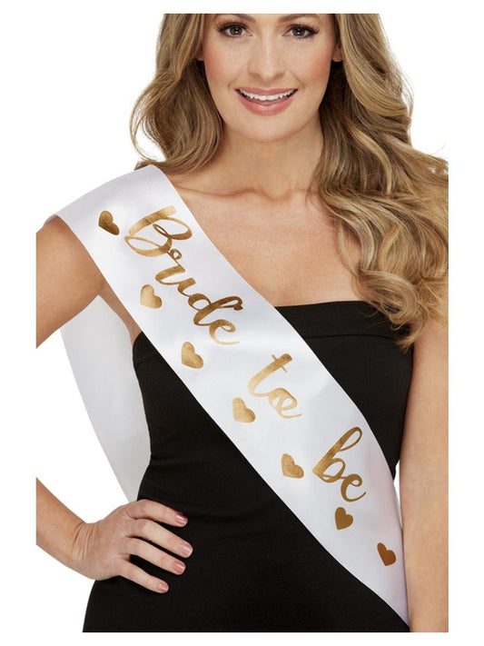 White and Gold Bride to Be Sash
