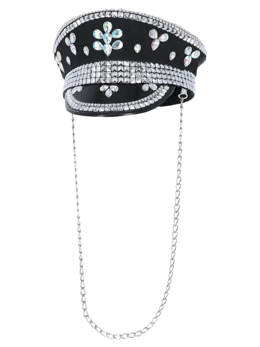 Deluxe Sequin Studded Captains Festival Hat Black