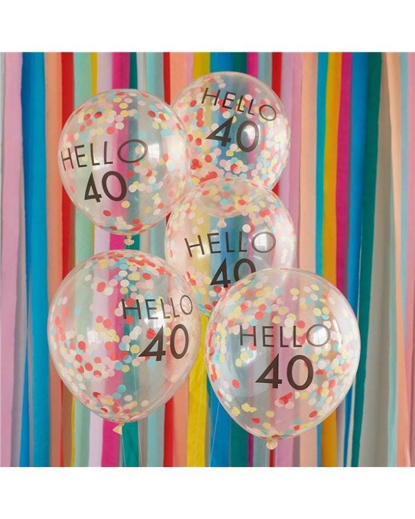Age 40 Latex Balloon Coloured Confetti - 5 Pack