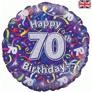 Age 70 Glitter/ Purple 18" Foil Balloon