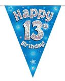 Happy 13th Birthday Blue Holographic Bunting