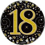 Happy 18th Birthday Sparkling Fizz Black and Gold Badge Small
