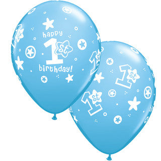 Age 1 Latex Balloon Stars and Hearts - 25 Pack (Available in Singles)