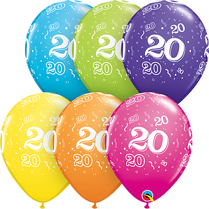 Age 20 Latex Balloon Multi Coloured - 25 Pack (Available in Singles)