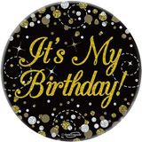 Happy Birthday Sparkling Fizz Black and Gold Badge Small
