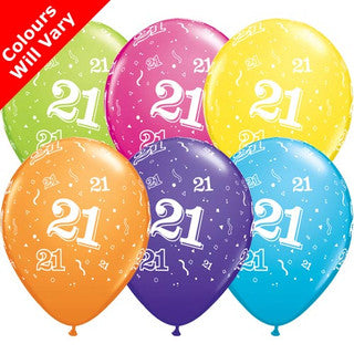 Age 21 Latex Balloon Multi Coloured - 25 Pack (Available in Singles)