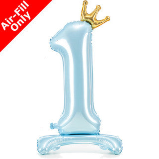 Airfilled Stand-up 25'' Foil Number Balloon Blue Crown - 1