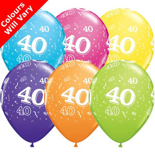 Age 40 Latex Balloon Multi Coloured - 25 Pack (Available in Singles)
