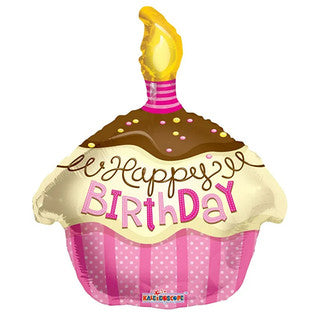 Pink Birthday Cupcake JR Shape Foil Balloon