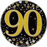 Happy 90th Birthday Sparkling Fizz Black and Gold Badge Small