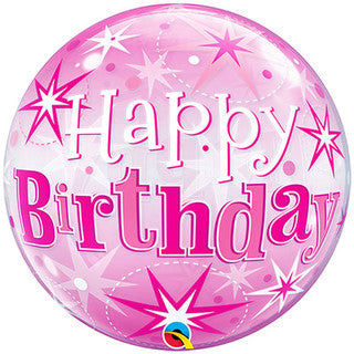 Happy Birthday Pink Stars Bubble Foil Balloon