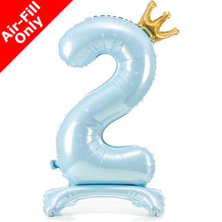 Airfilled Stand-up 25'' Foil Number Balloon Blue Crown - 2